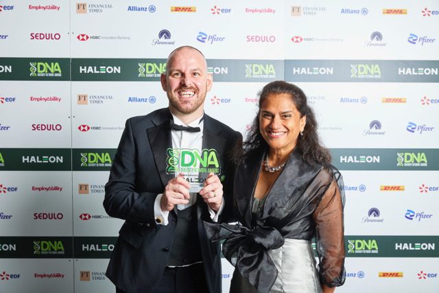 David McBeth and Tab Ahmad OBE EmployAbility Network Unsung Hero of the Year award winner David McBeth with Tab Ahmad at the Diversity Network Awards